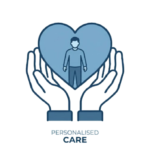 Personalised care icon with hands supporting an individual